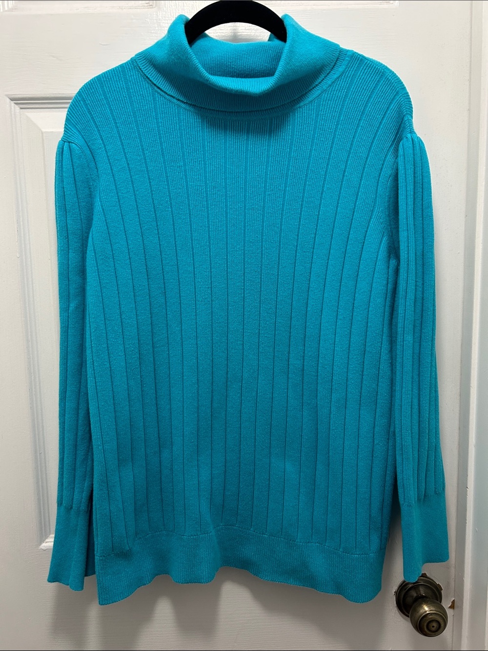 Talbots Plus Turquoise Ribbed Puff Sleeve Turtleneck Sweater Size 1X